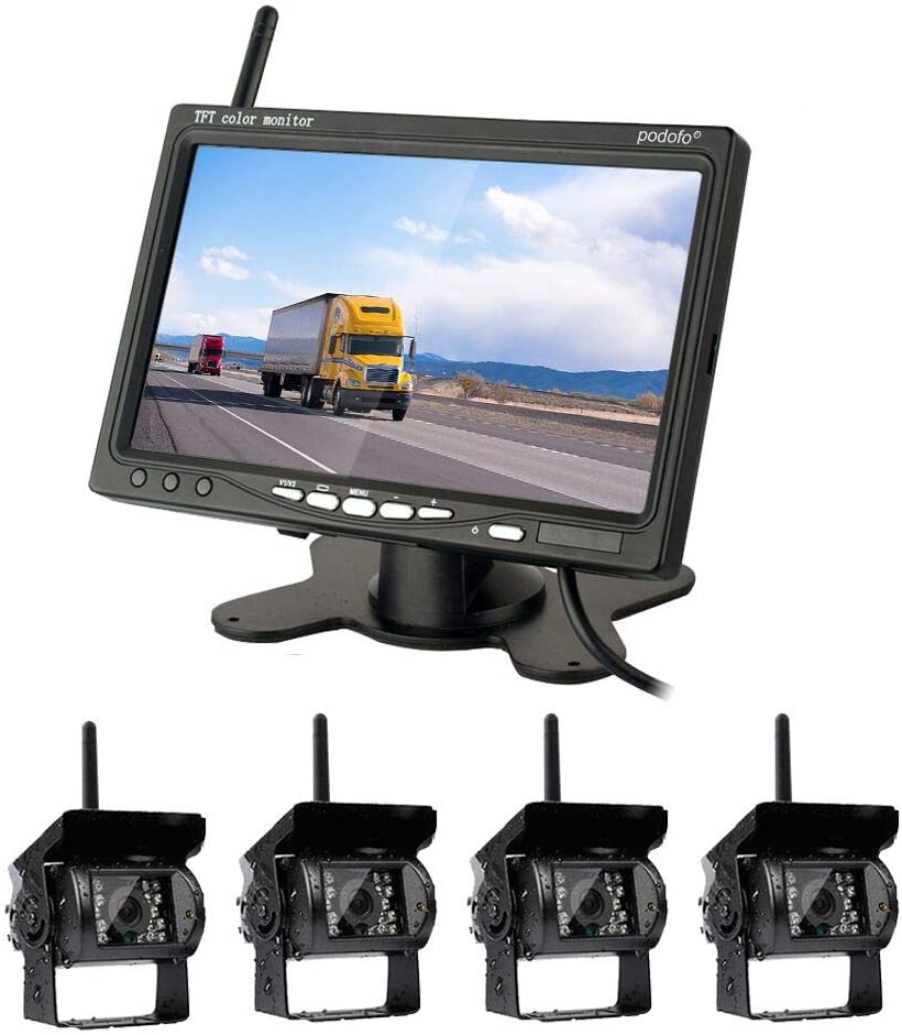 Kit de 4 caméras sans fils + écran LCD 7 avec caméras de recul grand angle  120° étanche IP67 18IR vision nocturne :  , camera de  chasse